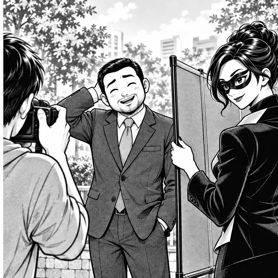 屋外で自然なプロフィール写真を撮り個人情報を隠す三人