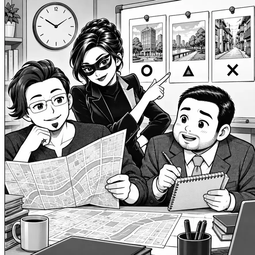地図と時刻と反応を記録しサイトを使い分ける三人