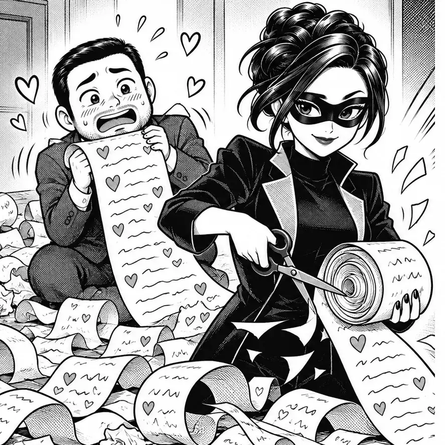 会う前から長い恋文を書くブンタを京子が止める場面