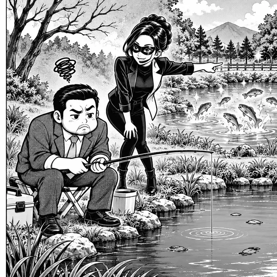 魚のいない池に固執するブンタへ別の池を示す京子