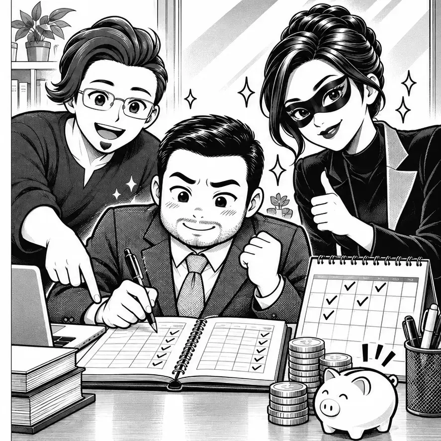 予算と予定と反応を帳簿で管理する三人