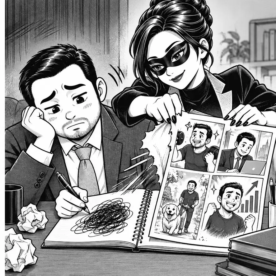 愚痴だけの日記を京子が努力の記録へ変える場面