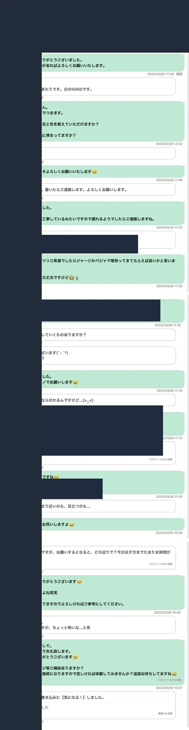 匿名化したワクワクメールのやり取り記録