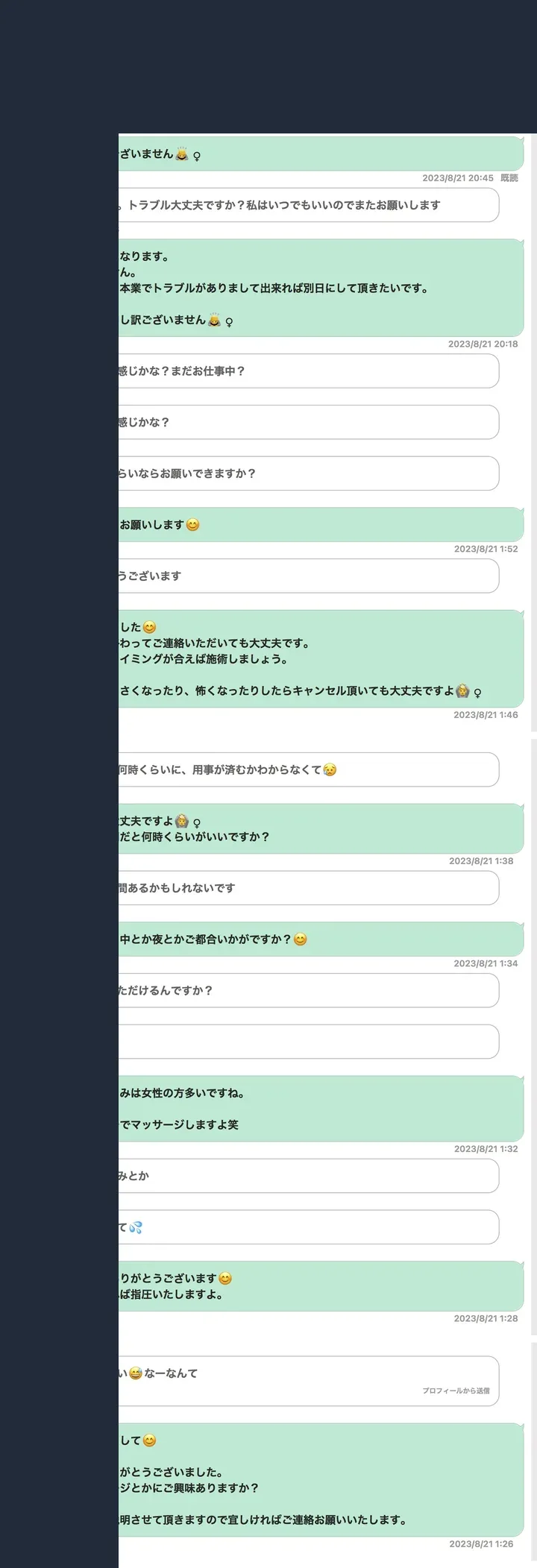匿名化したワクワクメールのやり取り記録